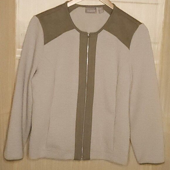 Chico's Womens Tan Quilted Textured Full Zip Lightweight Jacket XL - Picture 1 of 5